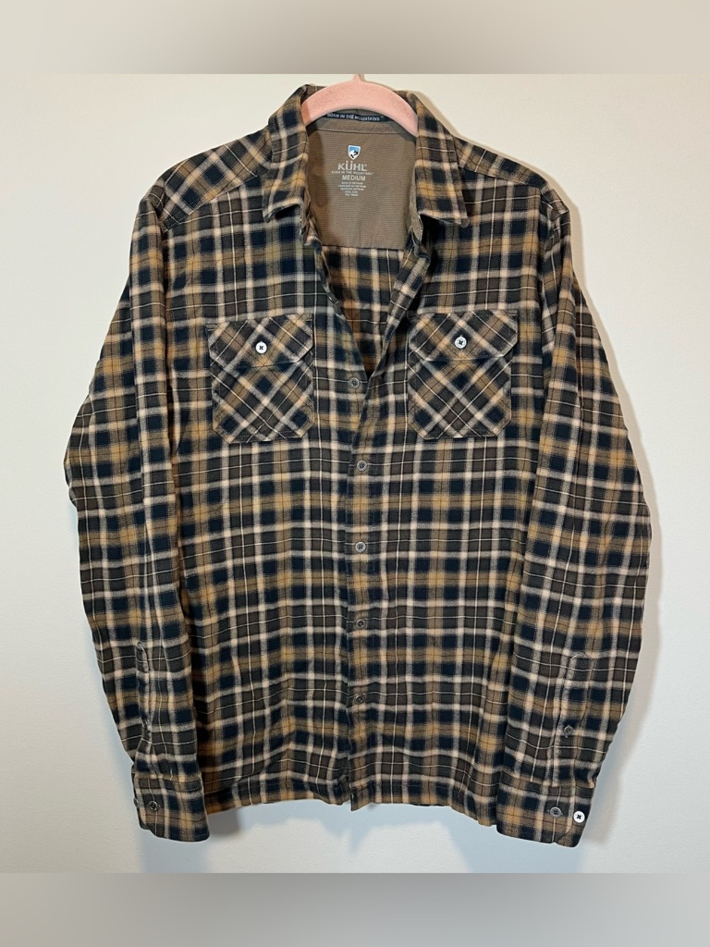 Kuhl Long Sleeve Plaid‎ Button Up Shirt Black Brown Men’s Medium